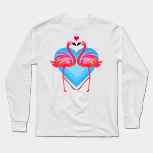 Inlove Flamingo Birds on Blue Heart Long Sleeve T-Shirt